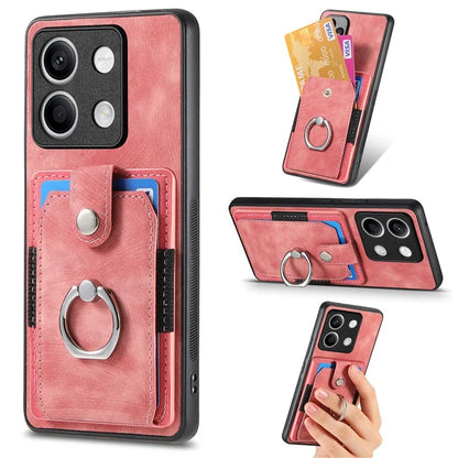 D2 For Xiaomi Redmi Note 13 5G Phone Case Vintage Texture Rotation Ring Holder Card Slots