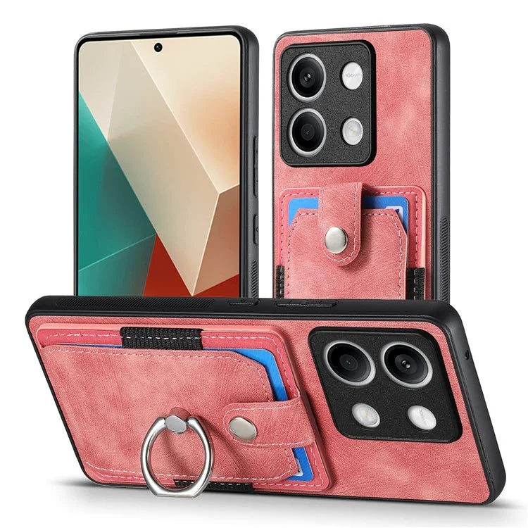 D2 For Xiaomi Redmi Note 13 5G Phone Case Vintage Texture Rotation Ring Holder Card Slots
