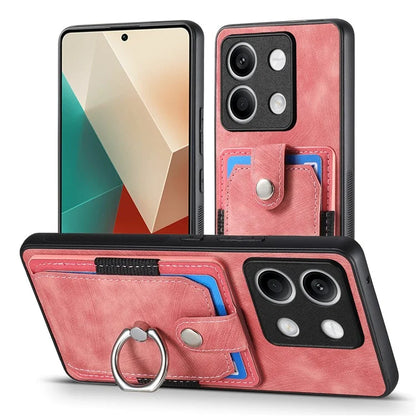 D2 For Xiaomi Redmi Note 13 5G Phone Case Vintage Texture Rotation Ring Holder Card Slots