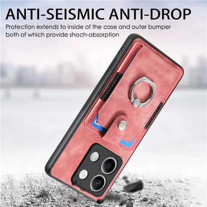 D2 For Xiaomi Redmi Note 13 5G Phone Case Vintage Texture Rotation Ring Holder Card Slots