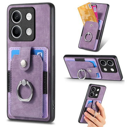 D2 For Xiaomi Redmi Note 13 5G Phone Case Vintage Texture Rotation Ring Holder Card Slots