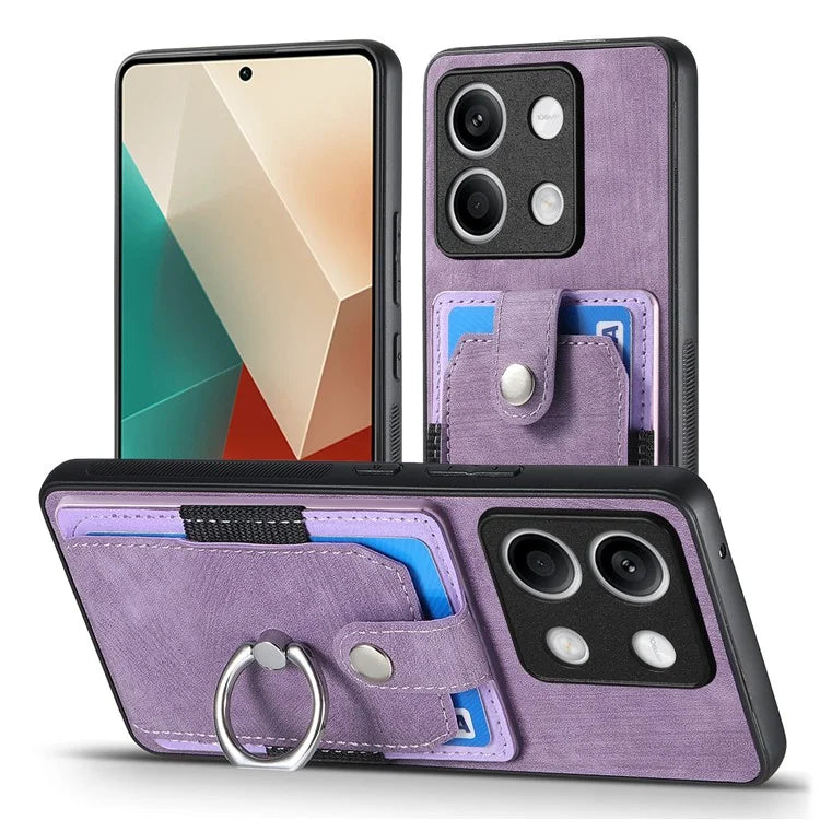 D2 For Xiaomi Redmi Note 13 5G Phone Case Vintage Texture Rotation Ring Holder Card Slots