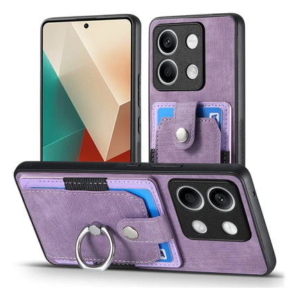 D2 For Xiaomi Redmi Note 13 5G Phone Case Vintage Texture Rotation Ring Holder Card Slots