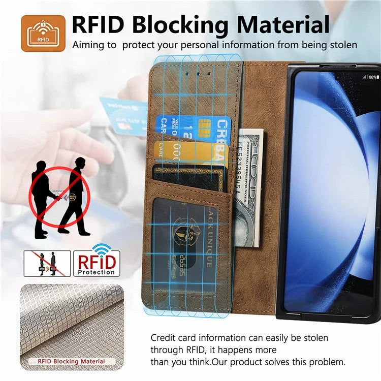 For Samsung Galaxy Z Fold5 5G Detachable Phone Case Zipper Wallet Cover RFID Blocking