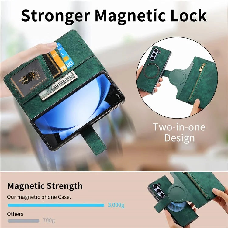 For Samsung Galaxy Z Fold5 5G Detachable Phone Case Zipper Wallet Cover RFID Blocking