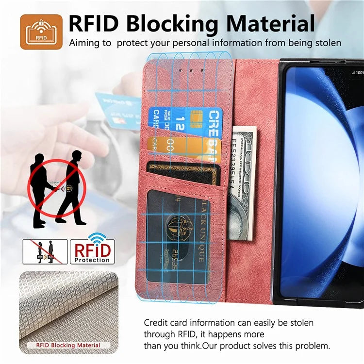 For Samsung Galaxy Z Fold5 5G Detachable Phone Case Zipper Wallet Cover RFID Blocking