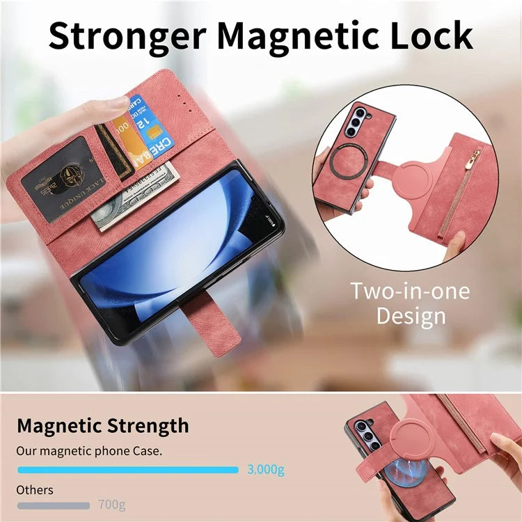 For Samsung Galaxy Z Fold5 5G Detachable Phone Case Zipper Wallet Cover RFID Blocking