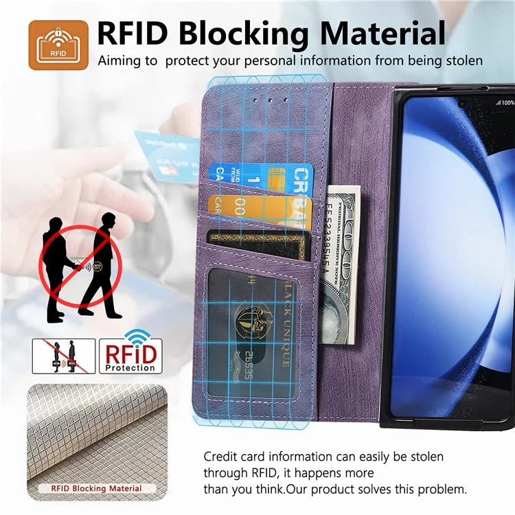 For Samsung Galaxy Z Fold5 5G Detachable Phone Case Zipper Wallet Cover RFID Blocking