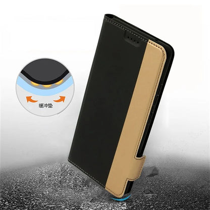 For Samsung Galaxy S24 Card Slot PU Leather Phone Case Flip Stand Contrast Color Phone Cover