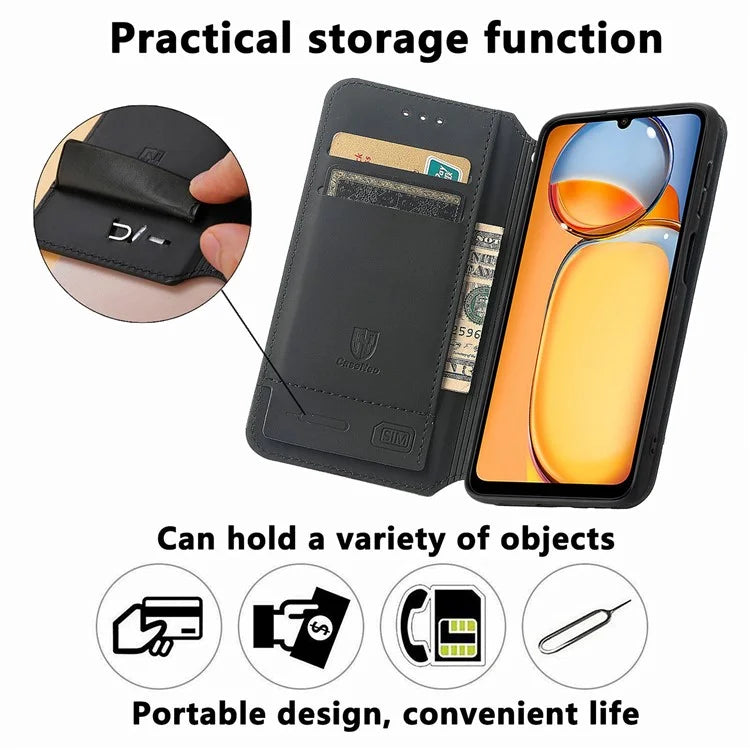 CASENEO 001 Series for Xiaomi Redmi 13C 4G / Poco C65 4G Case Leather RFID Blocking Cover