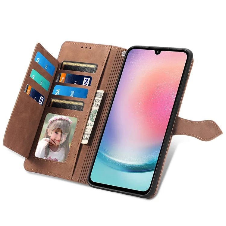 For Samsung Galaxy A25 5G (Global) (161.0 x 76.5 x 8.3mm) Zipper Pocket Case Flower Imprinted Phone Cover