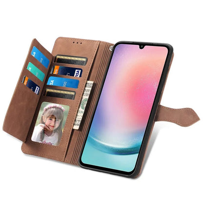 For Samsung Galaxy A25 5G (Global) (161.0 x 76.5 x 8.3mm) Zipper Pocket Case Flower Imprinted Phone Cover