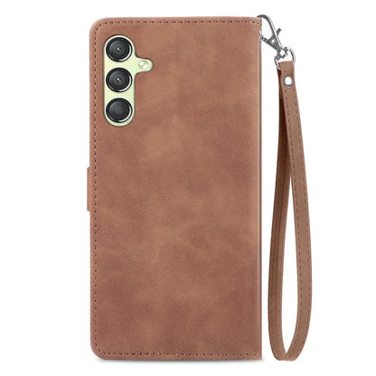 For Samsung Galaxy A25 5G (Global) (161.0 x 76.5 x 8.3mm) Zipper Pocket Case Flower Imprinted Phone Cover