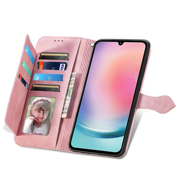 For Samsung Galaxy A25 5G (Global) (161.0 x 76.5 x 8.3mm) Zipper Pocket Case Flower Imprinted Phone Cover