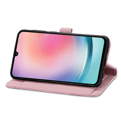 For Samsung Galaxy A25 5G (Global) (161.0 x 76.5 x 8.3mm) Zipper Pocket Case Flower Imprinted Phone Cover