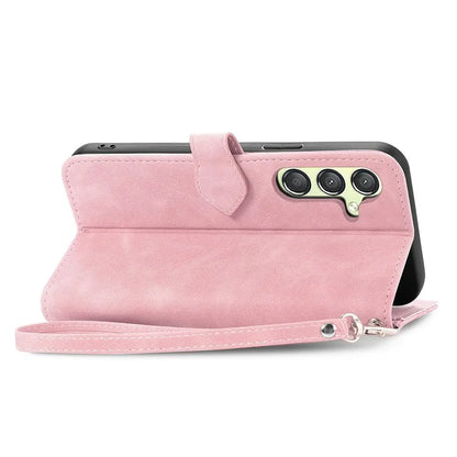 For Samsung Galaxy A25 5G (Global) (161.0 x 76.5 x 8.3mm) Zipper Pocket Case Flower Imprinted Phone Cover