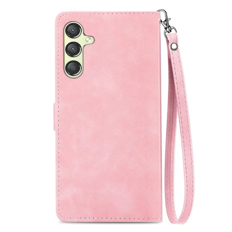 For Samsung Galaxy A25 5G (Global) (161.0 x 76.5 x 8.3mm) Zipper Pocket Case Flower Imprinted Phone Cover