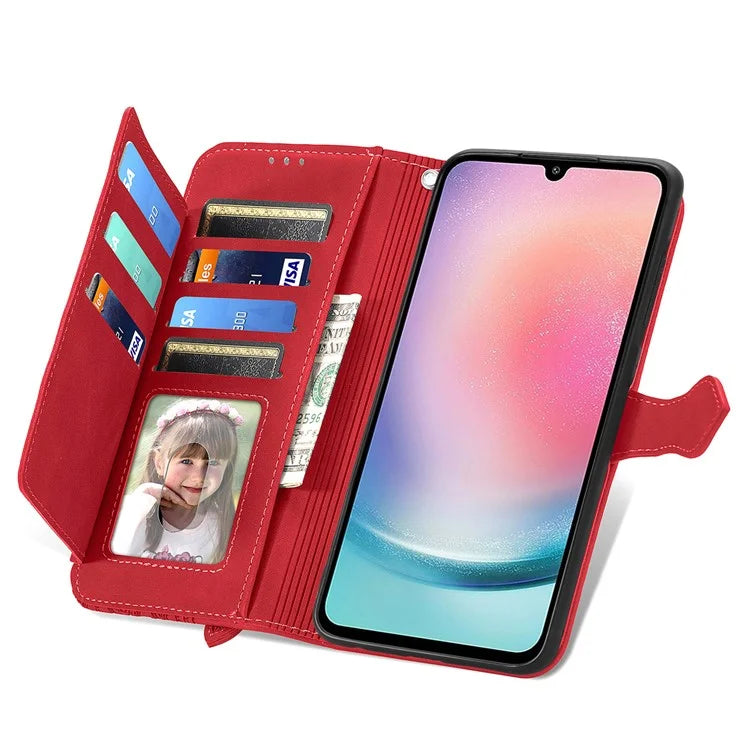 For Samsung Galaxy A25 5G (Global) (161.0 x 76.5 x 8.3mm) Zipper Pocket Case Flower Imprinted Phone Cover
