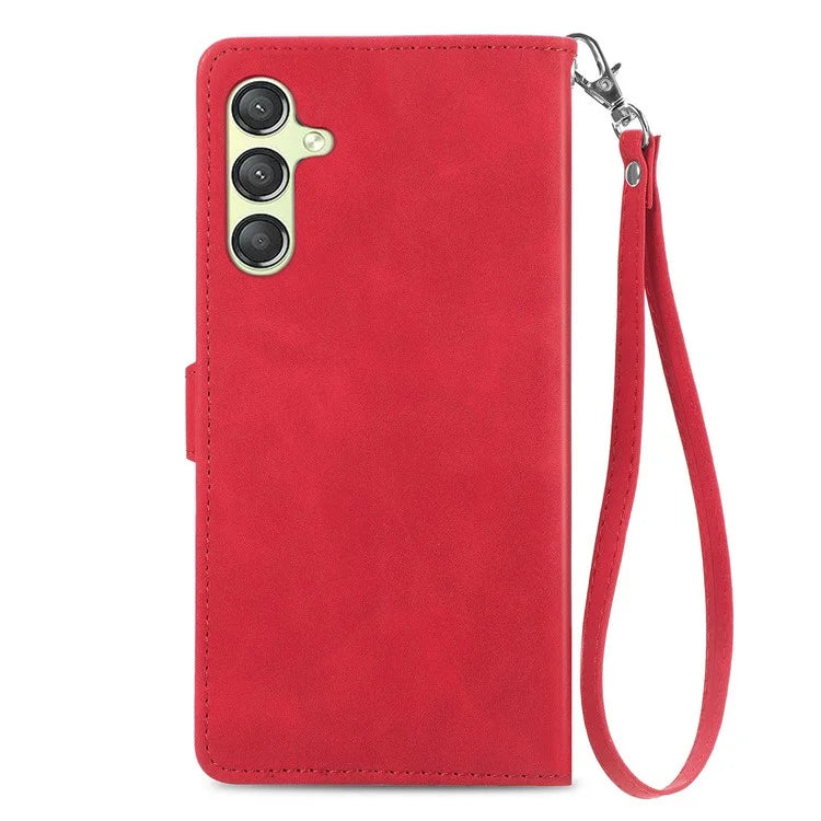 For Samsung Galaxy A25 5G (Global) (161.0 x 76.5 x 8.3mm) Zipper Pocket Case Flower Imprinted Phone Cover
