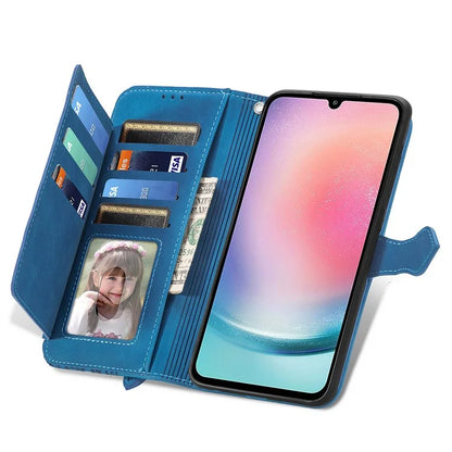 For Samsung Galaxy A25 5G (Global) (161.0 x 76.5 x 8.3mm) Zipper Pocket Case Flower Imprinted Phone Cover
