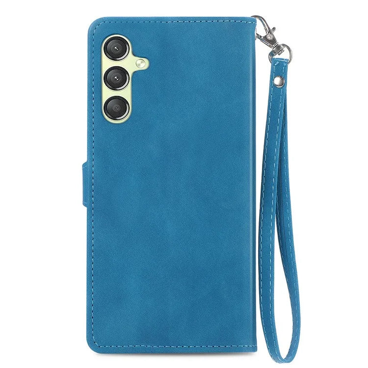 For Samsung Galaxy A25 5G (Global) (161.0 x 76.5 x 8.3mm) Zipper Pocket Case Flower Imprinted Phone Cover