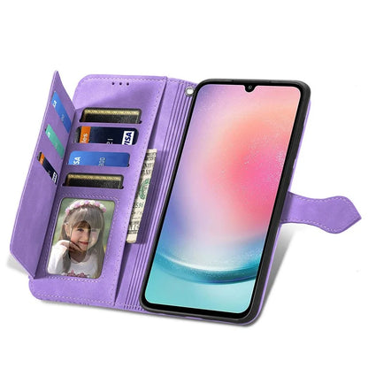 For Samsung Galaxy A25 5G (Global) (161.0 x 76.5 x 8.3mm) Zipper Pocket Case Flower Imprinted Phone Cover