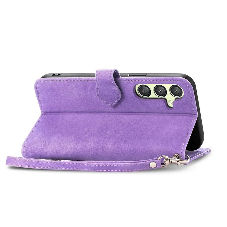 For Samsung Galaxy A25 5G (Global) (161.0 x 76.5 x 8.3mm) Zipper Pocket Case Flower Imprinted Phone Cover