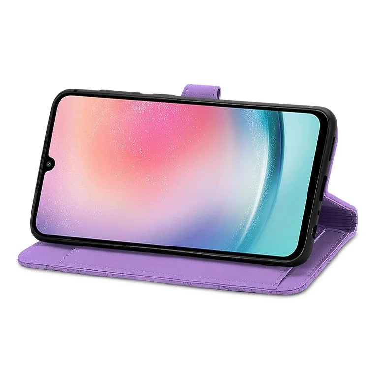 For Samsung Galaxy A25 5G (Global) (161.0 x 76.5 x 8.3mm) Zipper Pocket Case Flower Imprinted Phone Cover