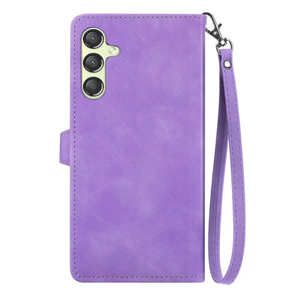 For Samsung Galaxy A25 5G (Global) (161.0 x 76.5 x 8.3mm) Zipper Pocket Case Flower Imprinted Phone Cover