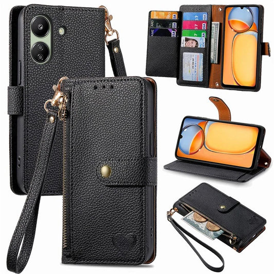 For Xiaomi Redmi 13C 4G / Poco C65 4G Cell Phone Case RFID Blocking Zipper Wallet Cover