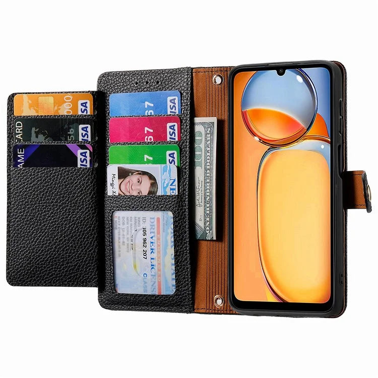 For Xiaomi Redmi 13C 4G / Poco C65 4G Cell Phone Case RFID Blocking Zipper Wallet Cover