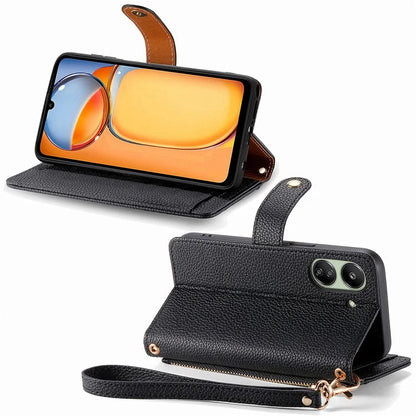 For Xiaomi Redmi 13C 4G / Poco C65 4G Cell Phone Case RFID Blocking Zipper Wallet Cover