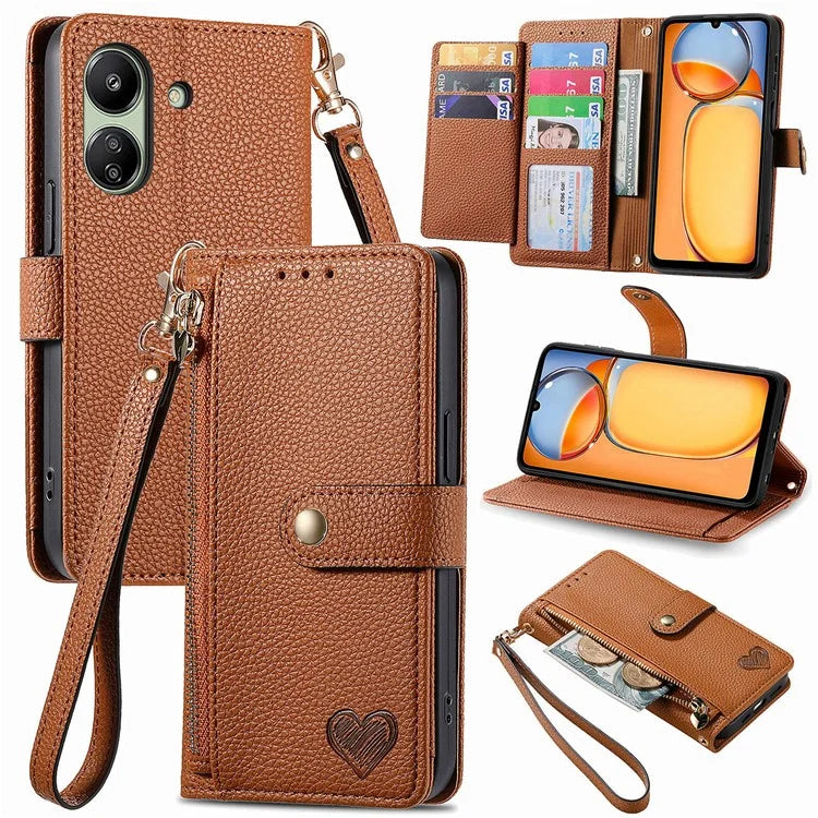 For Xiaomi Redmi 13C 4G / Poco C65 4G Cell Phone Case RFID Blocking Zipper Wallet Cover