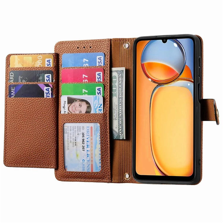 For Xiaomi Redmi 13C 4G / Poco C65 4G Cell Phone Case RFID Blocking Zipper Wallet Cover