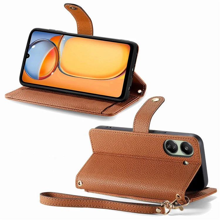 For Xiaomi Redmi 13C 4G / Poco C65 4G Cell Phone Case RFID Blocking Zipper Wallet Cover