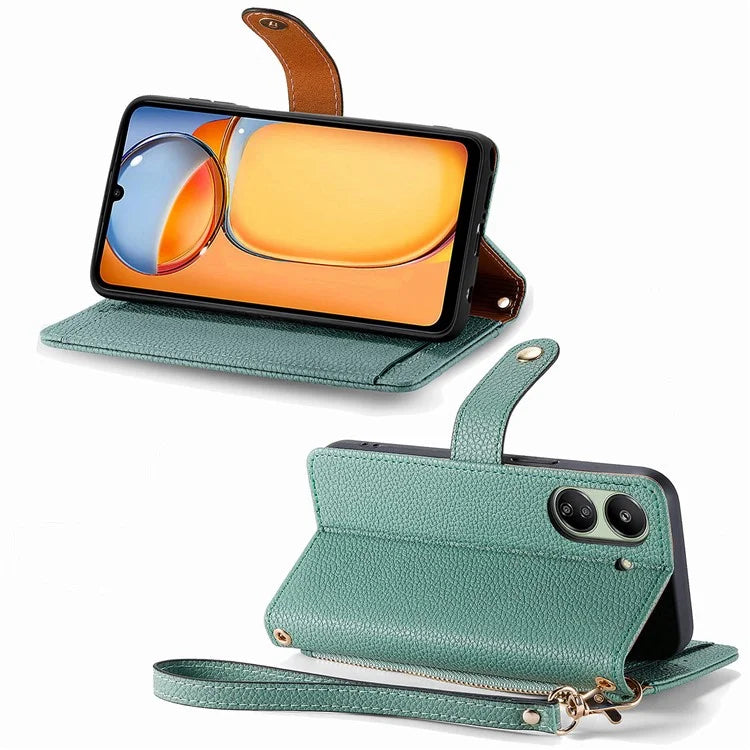 For Xiaomi Redmi 13C 4G / Poco C65 4G Cell Phone Case RFID Blocking Zipper Wallet Cover
