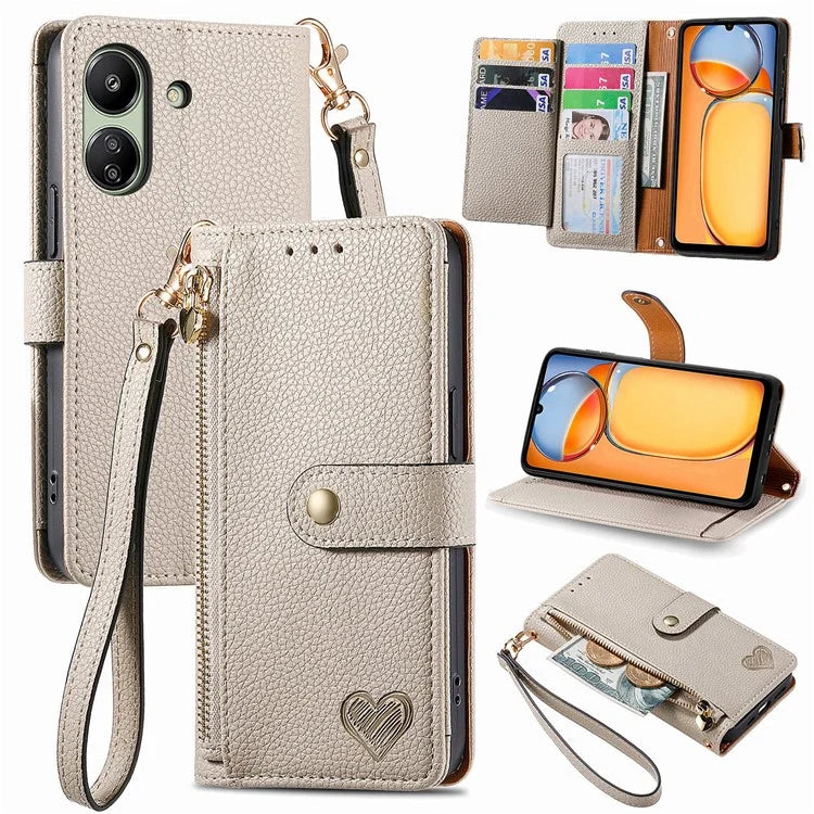 For Xiaomi Redmi 13C 4G / Poco C65 4G Cell Phone Case RFID Blocking Zipper Wallet Cover