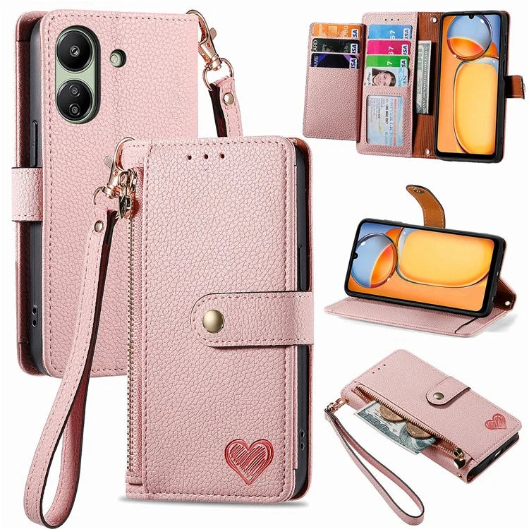 For Xiaomi Redmi 13C 4G / Poco C65 4G Cell Phone Case RFID Blocking Zipper Wallet Cover