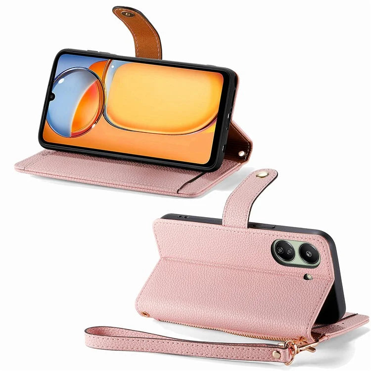 For Xiaomi Redmi 13C 4G / Poco C65 4G Cell Phone Case RFID Blocking Zipper Wallet Cover