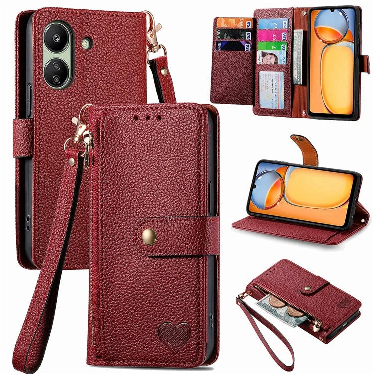 For Xiaomi Redmi 13C 4G / Poco C65 4G Cell Phone Case RFID Blocking Zipper Wallet Cover
