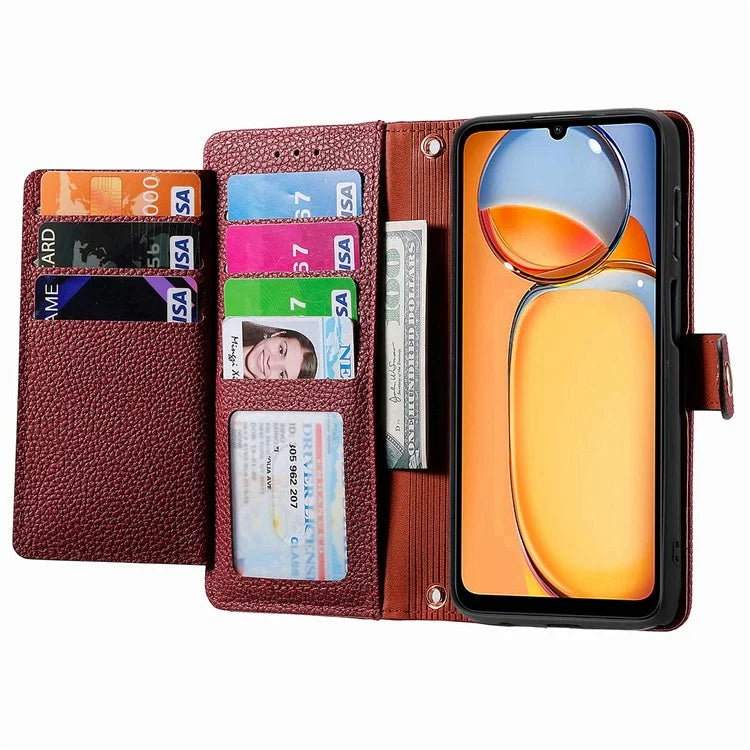 For Xiaomi Redmi 13C 4G / Poco C65 4G Cell Phone Case RFID Blocking Zipper Wallet Cover