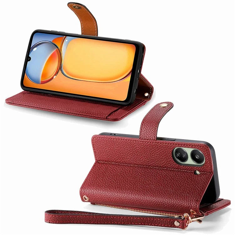 For Xiaomi Redmi 13C 4G / Poco C65 4G Cell Phone Case RFID Blocking Zipper Wallet Cover