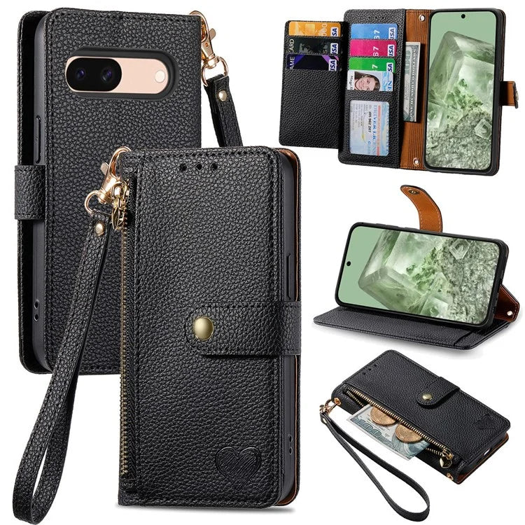 For Google Pixel 8a Case RFID Blocking Card Holder Phone Cover with Hand Strap