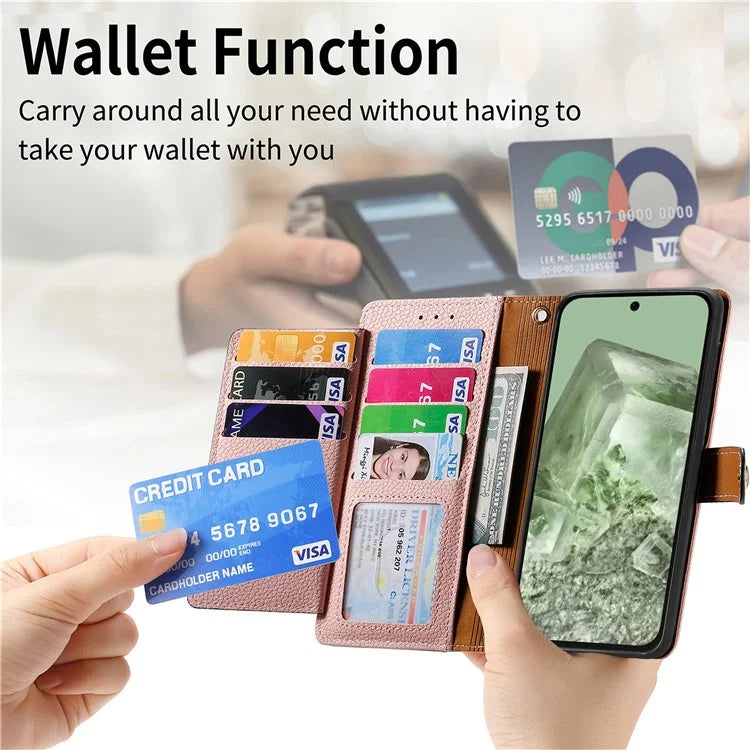 For Google Pixel 8a Case RFID Blocking Card Holder Phone Cover with Hand Strap