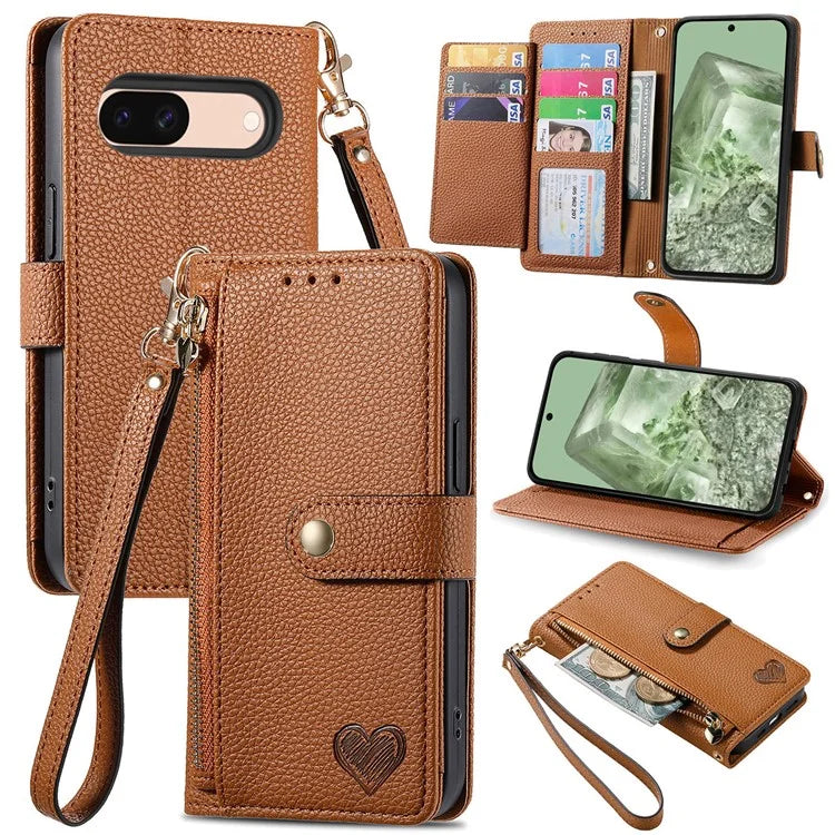 For Google Pixel 8a Case RFID Blocking Card Holder Phone Cover with Hand Strap
