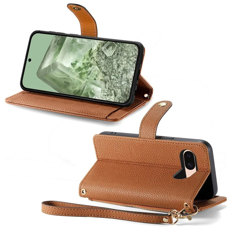 For Google Pixel 8a Case RFID Blocking Card Holder Phone Cover with Hand Strap