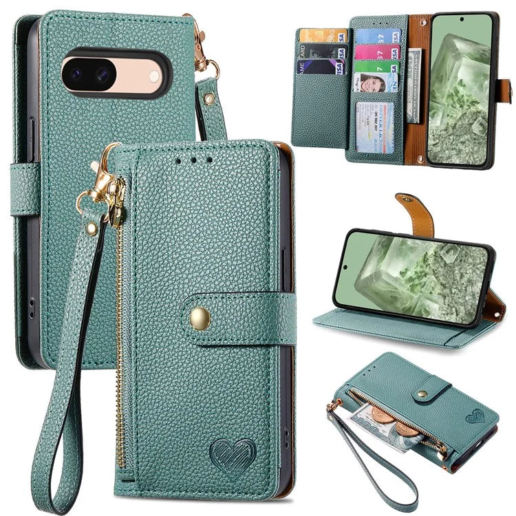 For Google Pixel 8a Case RFID Blocking Card Holder Phone Cover with Hand Strap