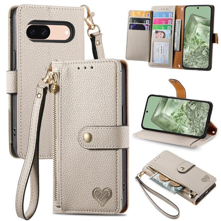 For Google Pixel 8a Case RFID Blocking Card Holder Phone Cover with Hand Strap