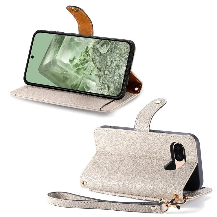 For Google Pixel 8a Case RFID Blocking Card Holder Phone Cover with Hand Strap