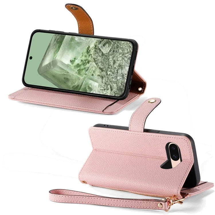 For Google Pixel 8a Case RFID Blocking Card Holder Phone Cover with Hand Strap